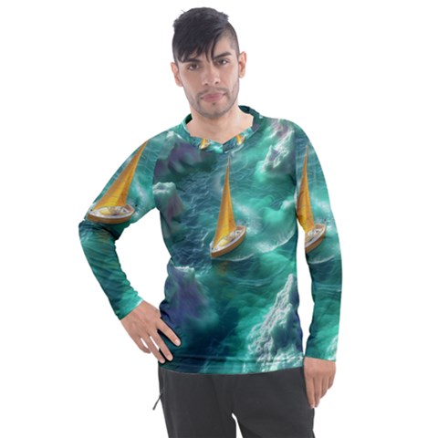 Dolphins Sea Ocean Men s Pique Long Sleeve T-shirt by Cemarart