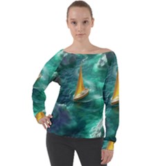 Moon Moonlit Forest Fantasy Midnight Off Shoulder Long Sleeve Velour Top by Cemarart