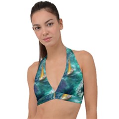 Dolphins Sea Ocean Water Halter Plunge Bikini Top by Cemarart