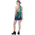 Moon Moonlit Forest Fantasy Midnight Halter Asymmetric Satin Top View2