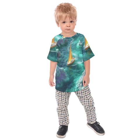 Dolphins Sea Ocean Water Kids  Raglan T-shirt by Cemarart