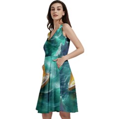 Dolphins Sea Ocean Water Sleeveless V-neck Skater Dress With Pockets by Cemarart