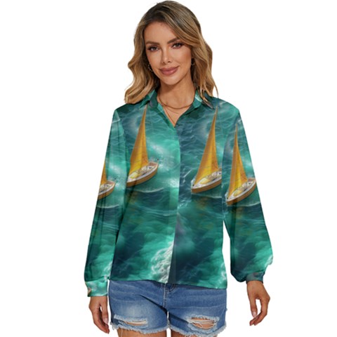 Moon Moonlit Forest Fantasy Midnight Women s Long Sleeve Button Up Shirt by Cemarart