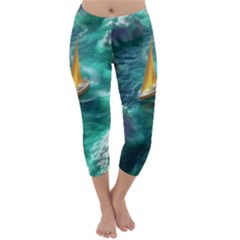 Silk Waves Abstract Capri Winter Leggings 