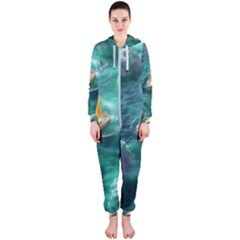 Silk Waves Abstract Hooded Jumpsuit (ladies)