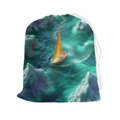 Silk Waves Abstract Drawstring Pouch (2xl) by Cemarart