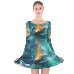 Silk Waves Abstract Long Sleeve Velvet Skater Dress
