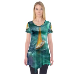 Silk Waves Abstract Short Sleeve Tunic 