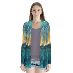 Silk Waves Abstract Drape Collar Cardigan