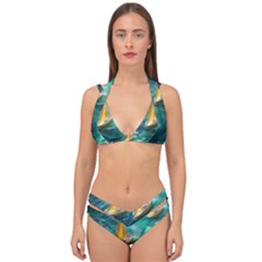 Silk Waves Abstract Double Strap Halter Bikini Set