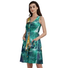 Silk Waves Abstract Sleeveless Dress With Pocket