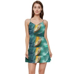 Silk Waves Abstract Short Frill Dress by Cemarart