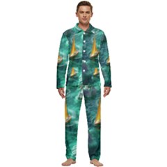 Silk Waves Abstract Men s Long Sleeve Velvet Pocket Pajamas Set