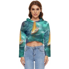 Silk Waves Abstract Women s Lightweight Cropped Hoodie by Cemarart