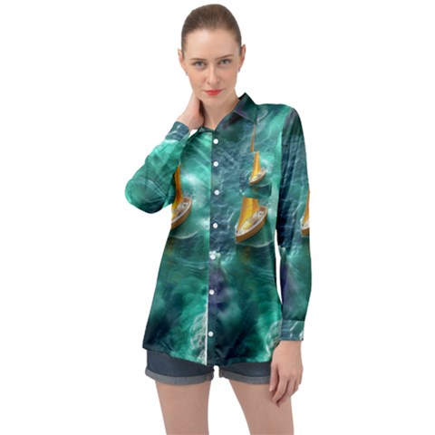 Countryside Landscape Nature Long Sleeve Satin Shirt by Cemarart