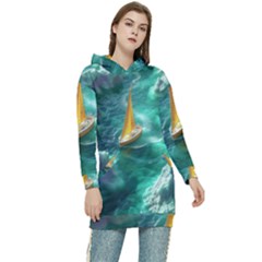Countryside Landscape Nature Women s Long Oversized Pullover Hoodie by Cemarart
