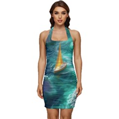 Countryside Landscape Nature Sleeveless Wide Square Neckline Ruched Bodycon Dress by Cemarart