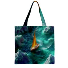 Seascape Boat Sailing Zipper Grocery Tote Bag