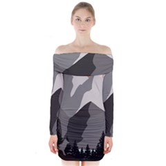 Mountain Wolf Tree Nature Moon Long Sleeve Off Shoulder Dress