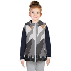 Mountain Wolf Tree Nature Moon Kids  Hooded Puffer Vest by Cemarart