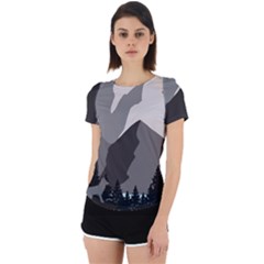 Mountain Wolf Tree Nature Moon Back Cut Out Sport T-shirt by Cemarart