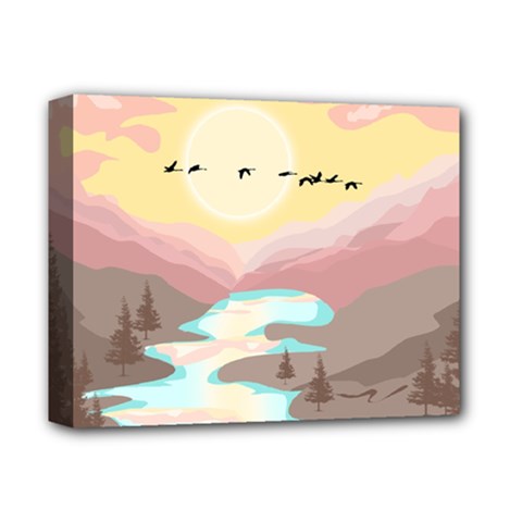 Mountain Birds River Sunset Nature Deluxe Canvas 14  X 11  (stretched)
