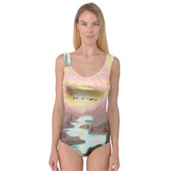 Mountain Birds River Sunset Nature Princess Tank Leotard 