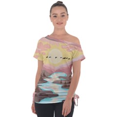 Mountain Birds River Sunset Nature Off Shoulder Tie-up T-shirt