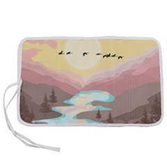 Mountain Birds River Sunset Nature Pen Storage Case (l) by Cemarart