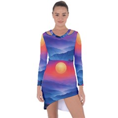 Valley Night Mountains Asymmetric Cut-out Shift Dress by Cemarart