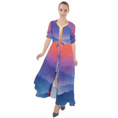 Valley Night Mountains Waist Tie Boho Maxi Dress