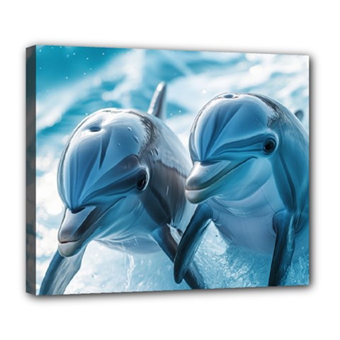 Dolphin Swimming Sea Ocean Deluxe Canvas 24  X 20  (stretched)