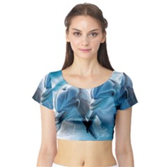 Dolphin Swimming Sea Ocean Short Sleeve Crop Top