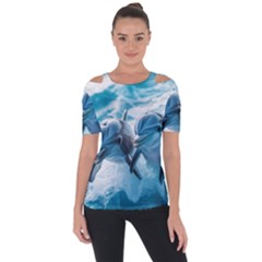 Dolphin Swimming Sea Ocean Shoulder Cut Out Short Sleeve Top