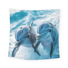 Dolphin Swimming Sea Ocean Square Tapestry (small)