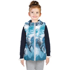 Dolphin Swimming Sea Ocean Kids  Hooded Puffer Vest