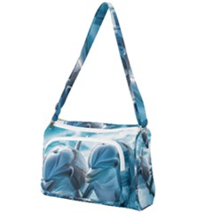 Dolphin Swimming Sea Ocean Front Pocket Crossbody Bag by Cemarart