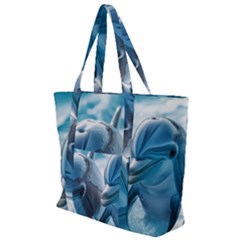 Dolphin Swimming Sea Ocean Zip Up Canvas Bag by Cemarart