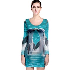 Dolphins Sea Ocean Long Sleeve Bodycon Dress