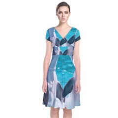 Dolphins Sea Ocean Short Sleeve Front Wrap Dress