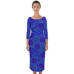 Authentic Aboriginal Art - Rivers Around Us Quarter Sleeve Midi Bodycon Dress by hogartharts