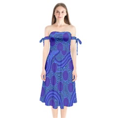 Authentic Aboriginal Art - Rivers Around Us Shoulder Tie Bardot Midi Dress