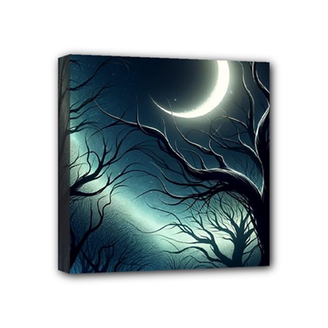 Moon Moonlit Forest Fantasy Midnight Mini Canvas 4  X 4  (stretched)
