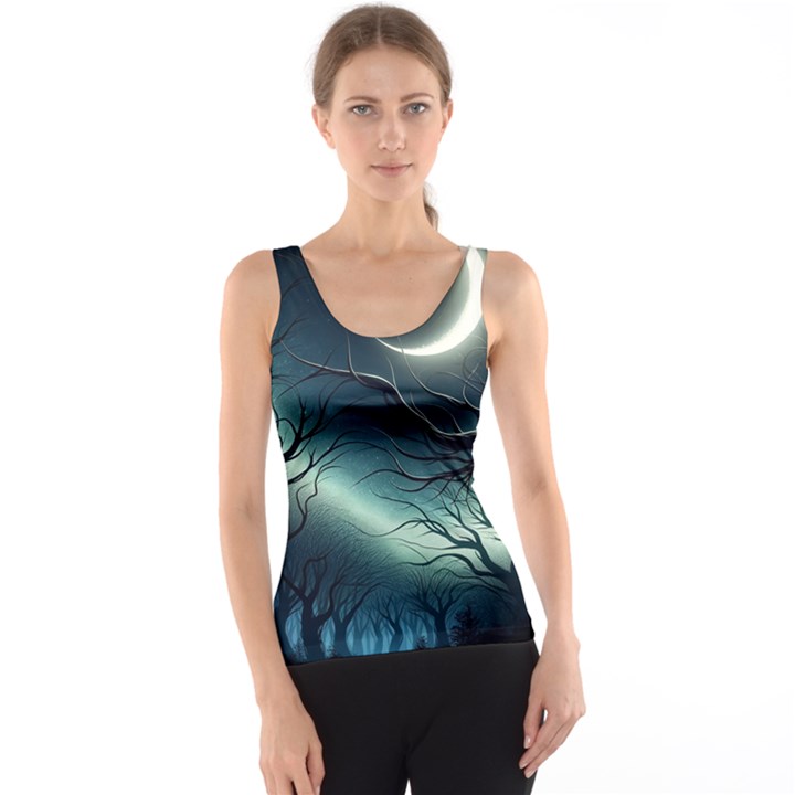 Moon Moonlit Forest Fantasy Midnight Women s Basic Tank Top