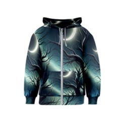 Moon Moonlit Forest Fantasy Midnight Kids  Zipper Hoodie