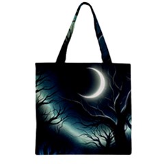 Moon Moonlit Forest Fantasy Midnight Zipper Grocery Tote Bag