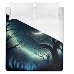 Moon Moonlit Forest Fantasy Midnight Duvet Cover (queen Size)