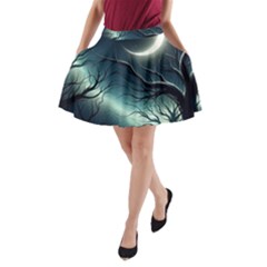 Moon Moonlit Forest Fantasy Midnight A-line Pocket Skirt by Cemarart