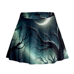 Moon Moonlit Forest Fantasy Midnight Mini Flare Skirt