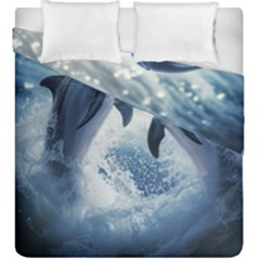 Dolphins Sea Ocean Water Duvet Cover Double Side (king Size) by Cemarart